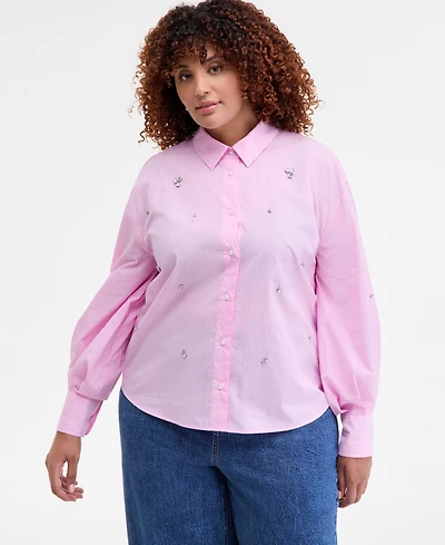 On 34th Trendy Plus Embellished Striped Shirt, Macy's Exclusive