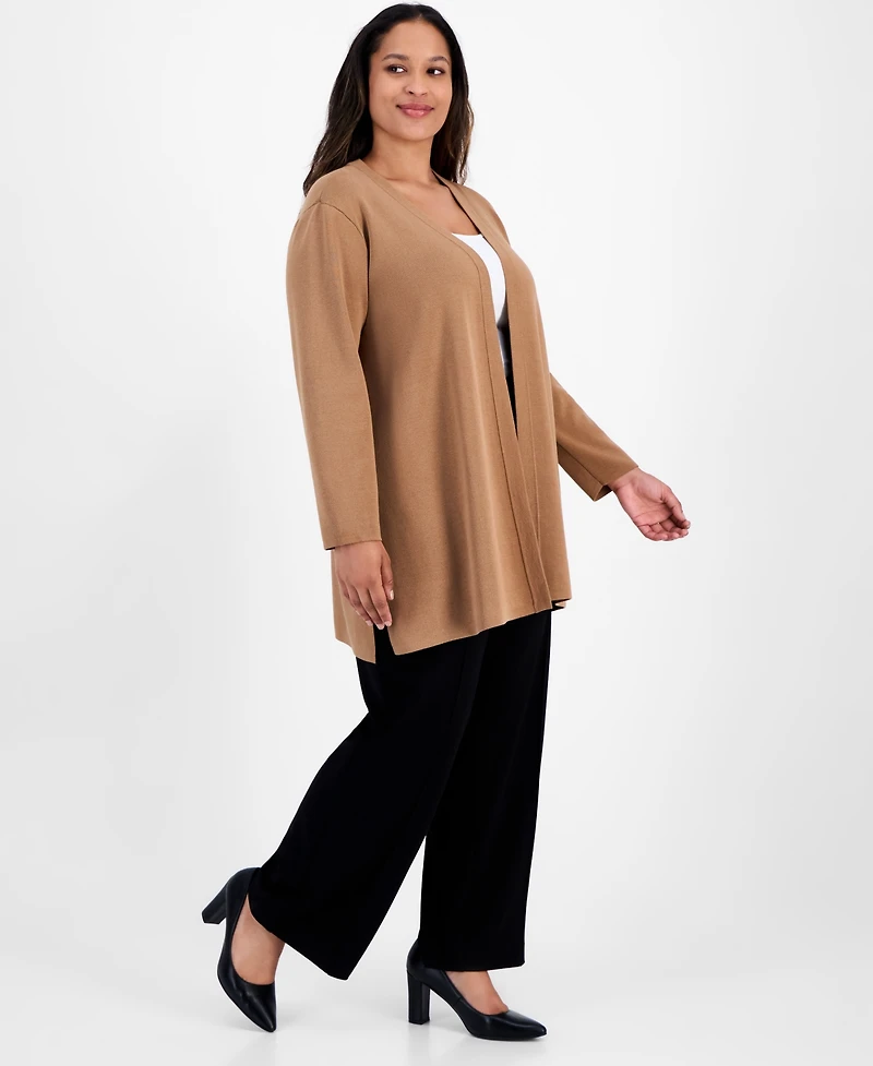 Ak Anne Klein Plus Kissing-Front Side-Slit Cardigan