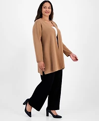 Ak Anne Klein Plus Kissing-Front Side-Slit Cardigan