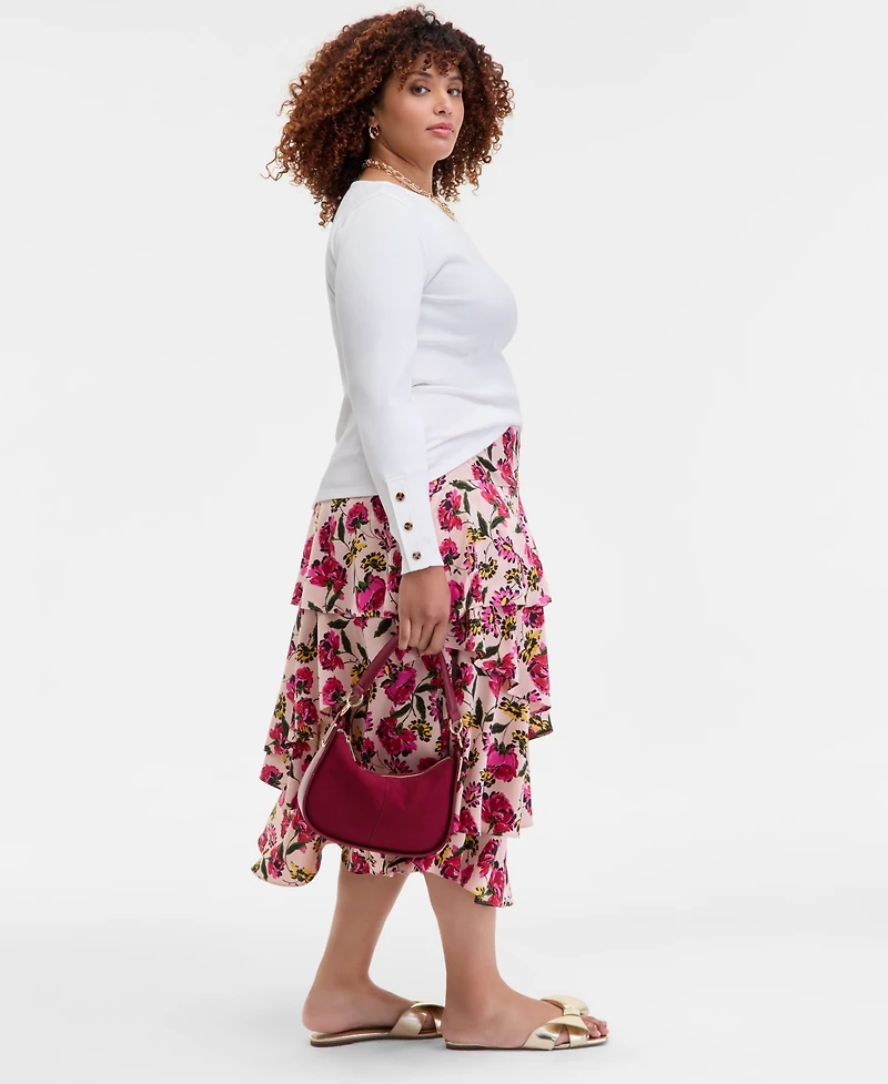 On 34th Trendy Plus Floral-Print Tiered Midi Skirt, Macy's Exclusive