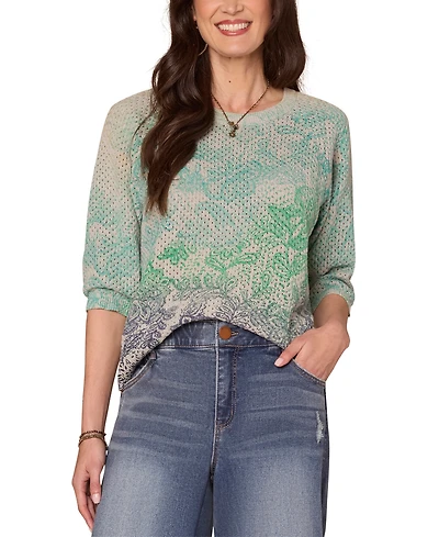 Democracy Women's Printed Round-Neck Dolman-Sleeve Sweater