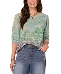 Democracy Women's Printed Round-Neck Dolman-Sleeve Sweater
