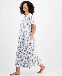 Charter Club Women's Cotton Short-Sleeve Lace-Trim Nightgown