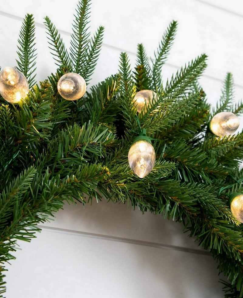 Nearly Natural 24" Pre-Lit Artificial Luxembourg Pine Christmas Wreath Bulb Led Lights
