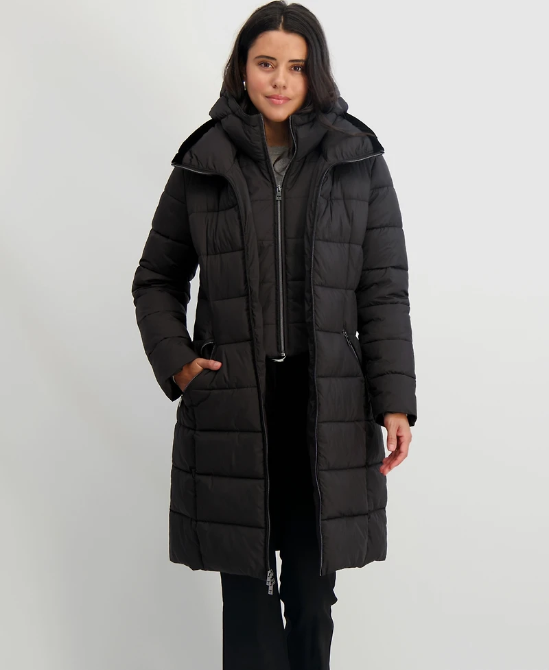 Tahari Women's Hooded Bibbed Puffer Coat