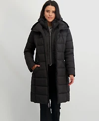 Tahari Women's Hooded Bibbed Puffer Coat