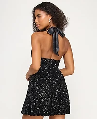 Emerald Sundae Juniors' Sequined Velvet Fit & Flare Dress