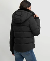 Tahari Women's Faux-Fur-Collar Hooded Puffer Coat