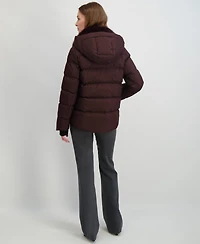 Tahari Women's Faux-Fur-Collar Hooded Puffer Coat