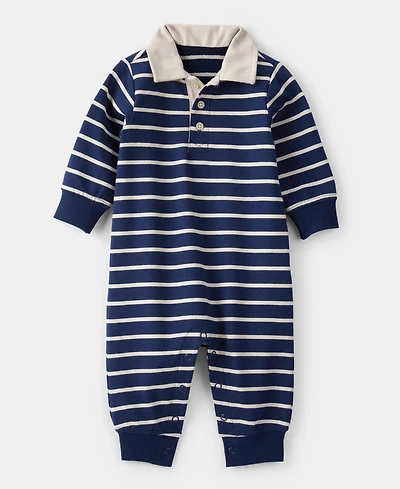 Carter's Baby Boys Cotton Long-Sleeve Striped Polo Jumpsuit