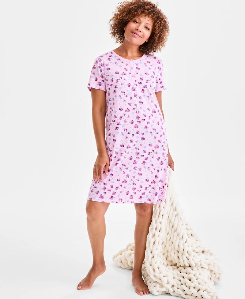 Charter Club Women's Cotton Printed Henley Sleepshirt, Created for Macy's