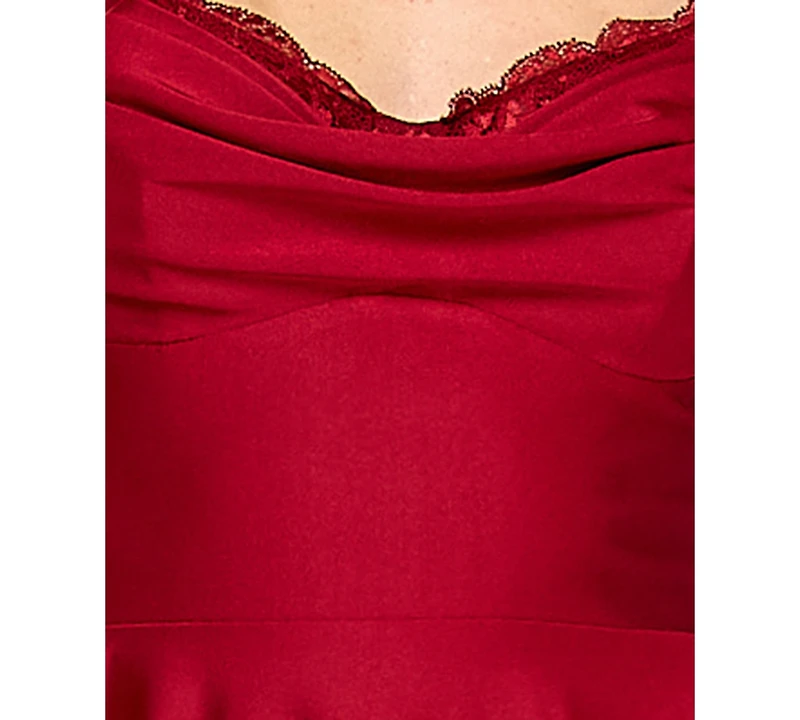 City Studios Juniors' Satin Lace-Trim Fit & Flare Dress