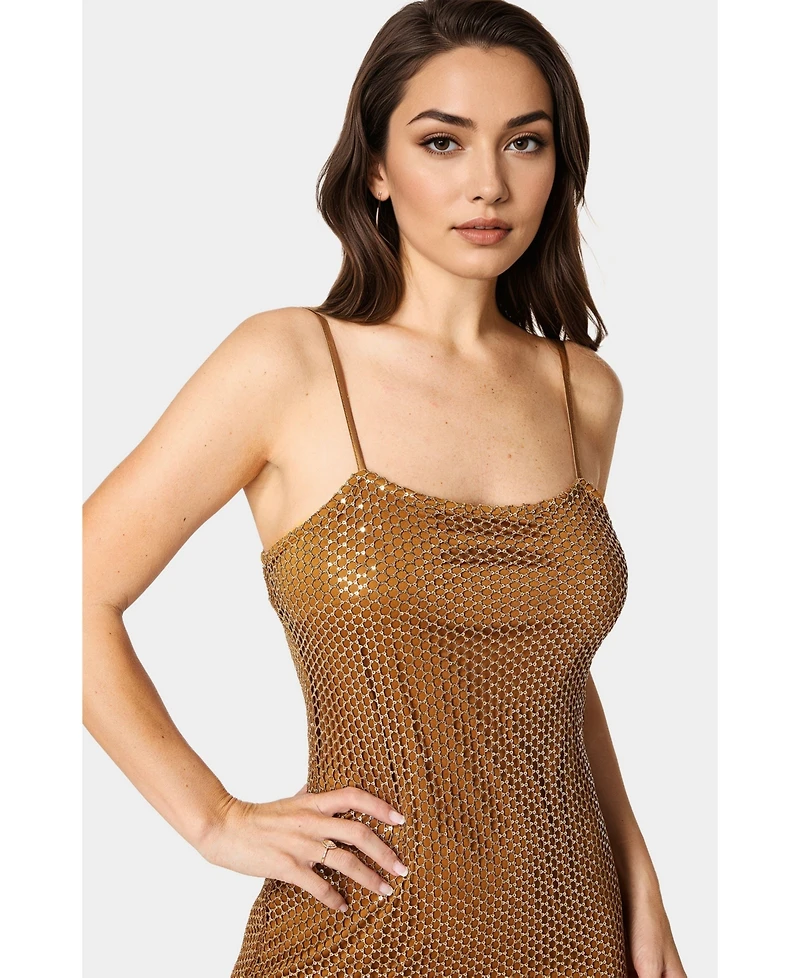 Bebe Women's Sequin Crochet Fringe Dress