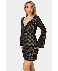 Bebe Women's Lace Bell Sleeves Keyhole Mini Dress