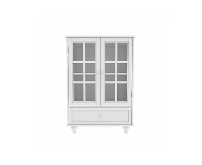 Casainc Storage Cabinet with Double Glass Doors and Drawer