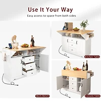 Casainc 55.7" Large Kitchen Island with 2 Drop Leafs, Rolling Cart, Power Outlet, Folding Dining Table, Spice Rack, No Stools
