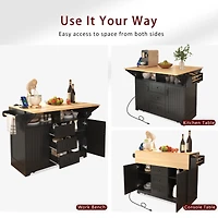 Casainc 55.7" Large Kitchen Island with 2 Drop Leafs, Rolling Cart, Power Outlet, Folding Dining Table, Spice Rack, No Stools