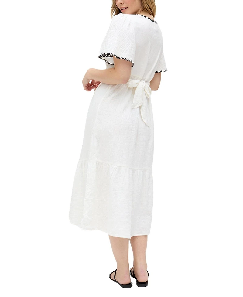 Raffya Women's Delilah V-Neck Front Tie Midi Dress