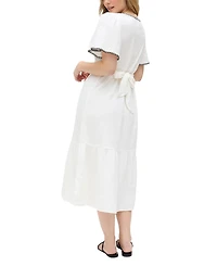 Raffya Women's Delilah V-Neck Front Tie Midi Dress