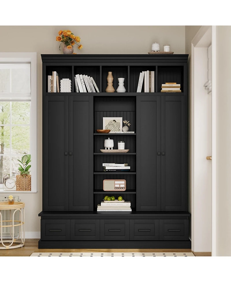 Streamdale Furniture Hall Tree Bench with Cubbies Doors Drawers & Shelves