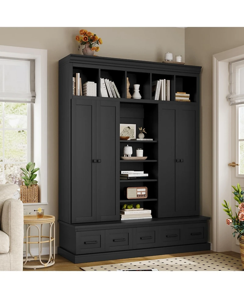 Streamdale Furniture Hall Tree Bench with Cubbies Doors Drawers & Shelves