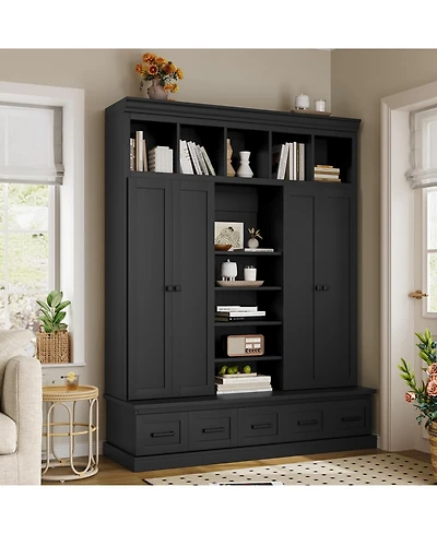 Streamdale Furniture Hall Tree Bench with Cubbies Doors Drawers & Shelves