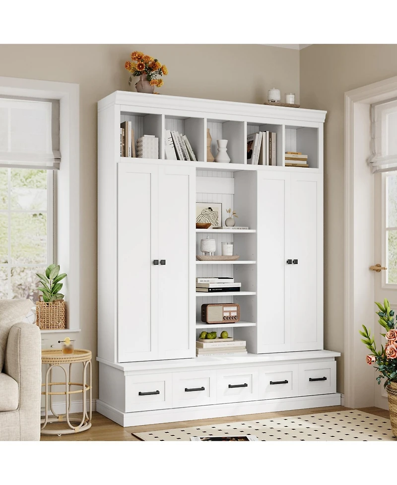 Streamdale Furniture Hall Tree Bench with Cubbies Doors Drawers & Shelves