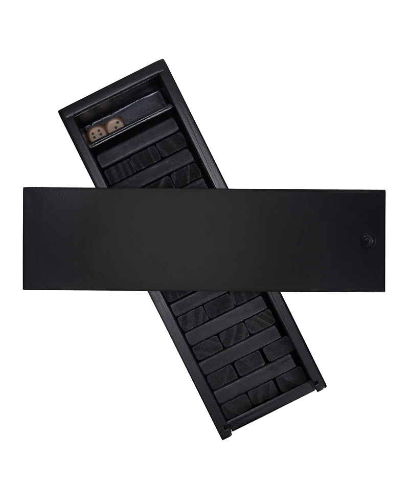 We Games Black Wooden Blocks Stacking Tower Game with Black Wooden Box, 12 in.