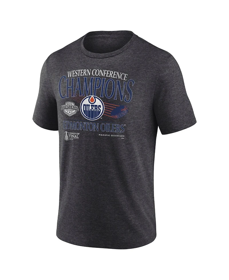 Fanatics Men's Heather Charcoal Edmonton Oilers 2025 Western Conference Champions Old School Tri-Blend T-Shirt
