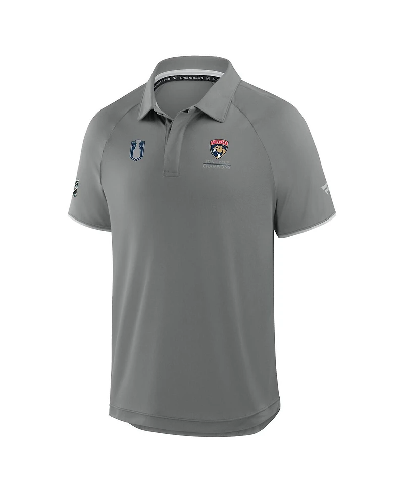 Fanatics Men's Gray Florida Panthers 2025 Stanley Cup Champions Authentic Pro Polo Shirt