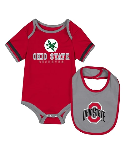 Colosseum Baby Boys and Girls Scarlet Ohio State Buckeyes Bodysuit with Bib Set