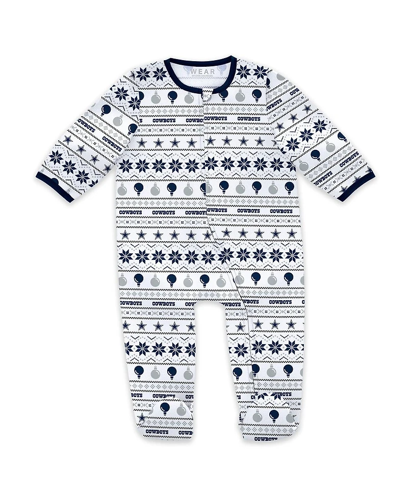 Wear by Erin Andrews Baby Boys and Girls Dallas Cowboys Allover Print Full-Zip Sleeper with Bib Set