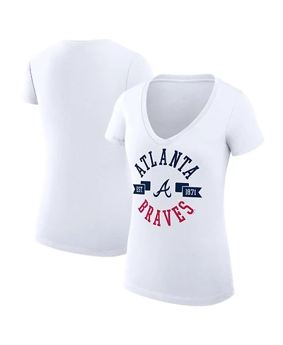 G-iii 4Her by Carl Banks Women's White Atlanta Braves City Graphic V-Neck Fitted T-Shirt
