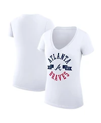 G-iii 4Her by Carl Banks Women's White Atlanta Braves City Graphic V-Neck Fitted T-Shirt