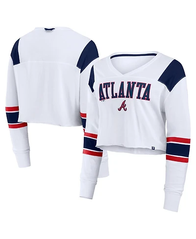 Fanatics Women's White Atlanta Braves Stretch Cropped Fashion Long Sleeve T-Shirt