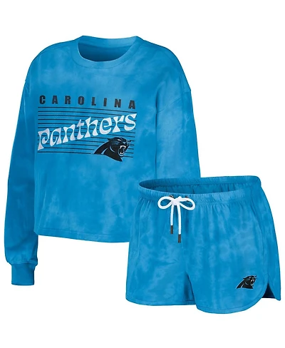Wear by Erin Andrews Women's 2-Piece Blue Carolina Panthers Tie-Dye Cropped Pullover Sweatshirt and Shorts Lounge Set