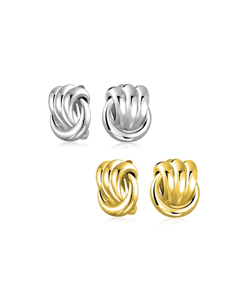 Bling Jewelry Set of 2 Rope Cable Love Knot Clip-On Earrings for Non-Pierced Ears Gold Plated