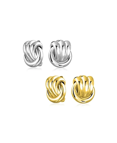 Bling Jewelry Set of 2 Rope Cable Love Knot Clip-On Earrings for Non-Pierced Ears Gold Plated