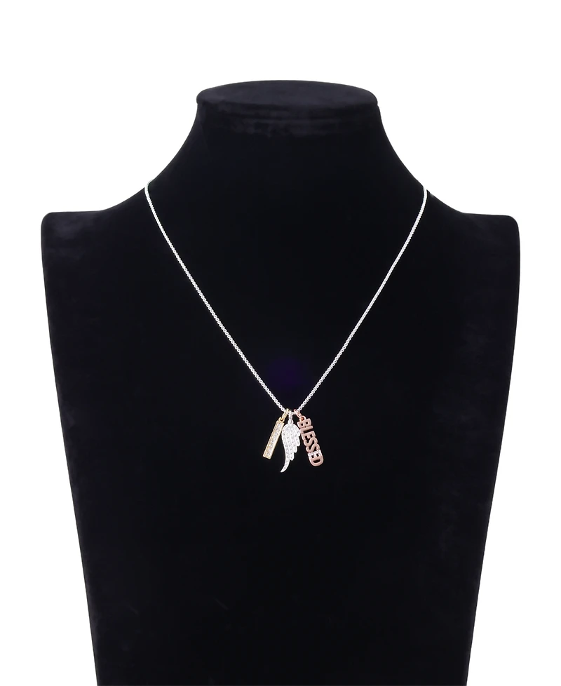 Unwritten Fine Silver Plated Crystal Wing Blessed Charm Short Pendant Necklace