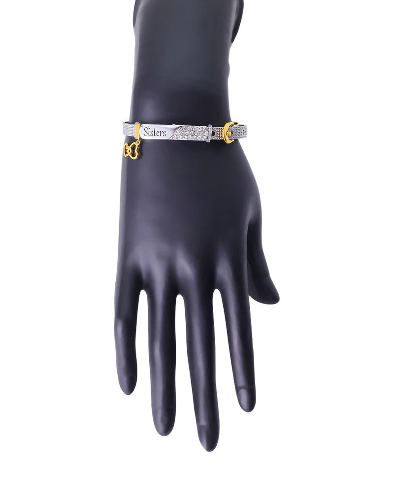 Unwritten Fine Silver Plated Crystal Sisters Mesh Chain Bracelet