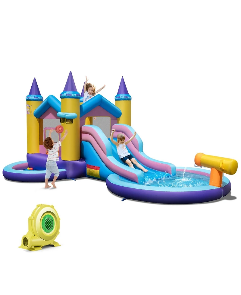 Gymax Kids Inflatable Water Slide w/ Slide Splash Pool Water Cannon w/ 735W Blower