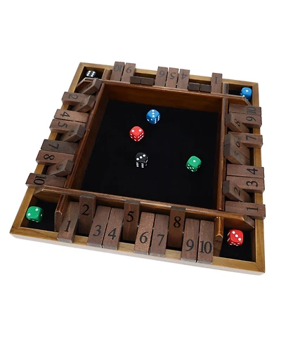 Pacific Shore Games 4 Player Shut the Box Dice Board Game with Walnut Stained Wood - 12 in.