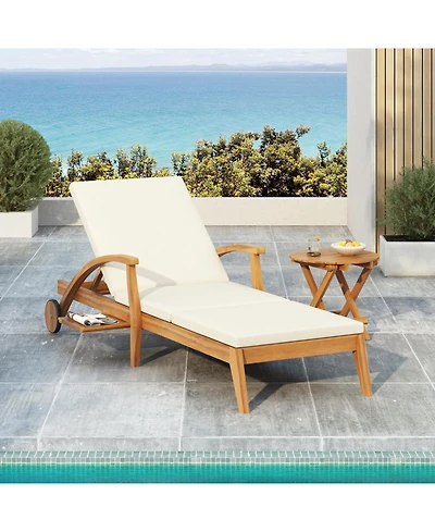 Streamdale Furniture Acacia Wood Chaise Lounge - Adjustable Wheeled 800lb Capacity