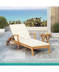 Streamdale Furniture Acacia Wood Chaise Lounge - Adjustable Wheeled 800lb Capacity