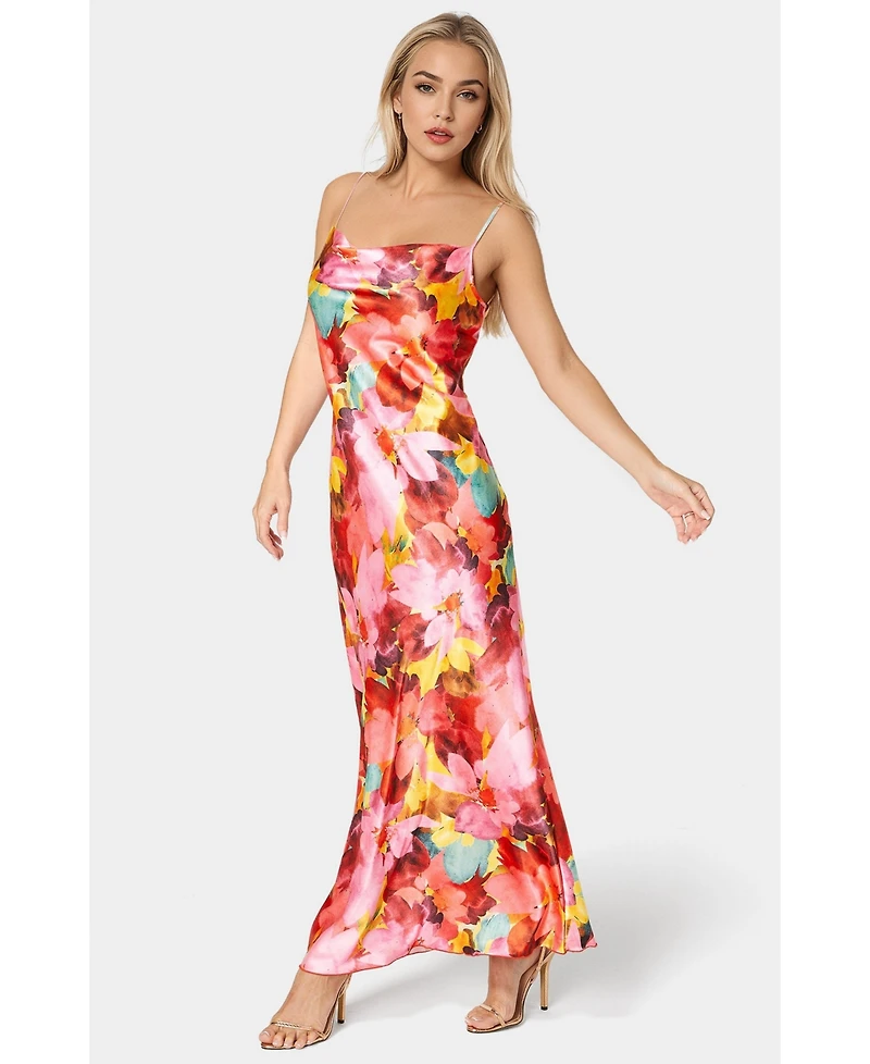 Bebe Women's Print Satin Maxi Dress
