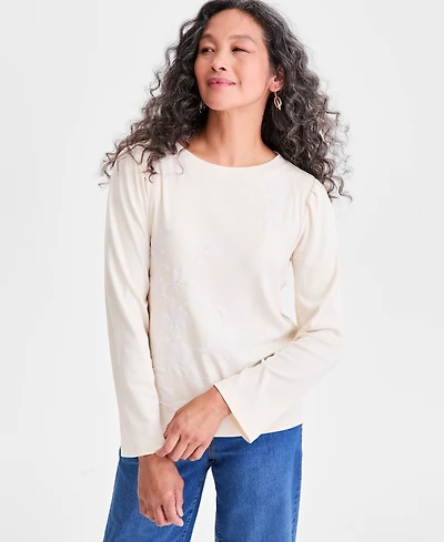 Style & Co Petite Placed Sequin Puff-Shoulder Long-Sleeve Top, Macy's Exclusive