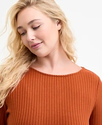 Liverpool Los Angeles Trendy Plus Ribbed Boatneck Top