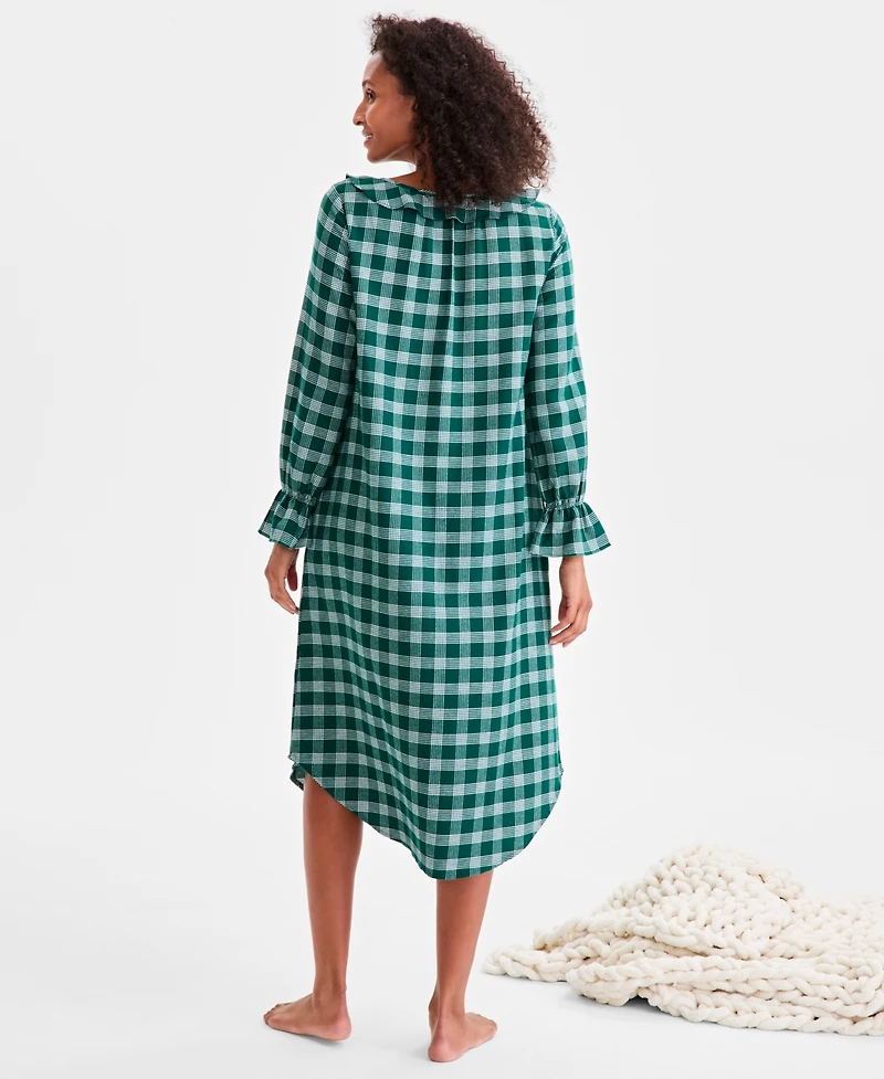 Charter Club Women's Flannel Ruffle-Neck Long Sleeve Nightgown