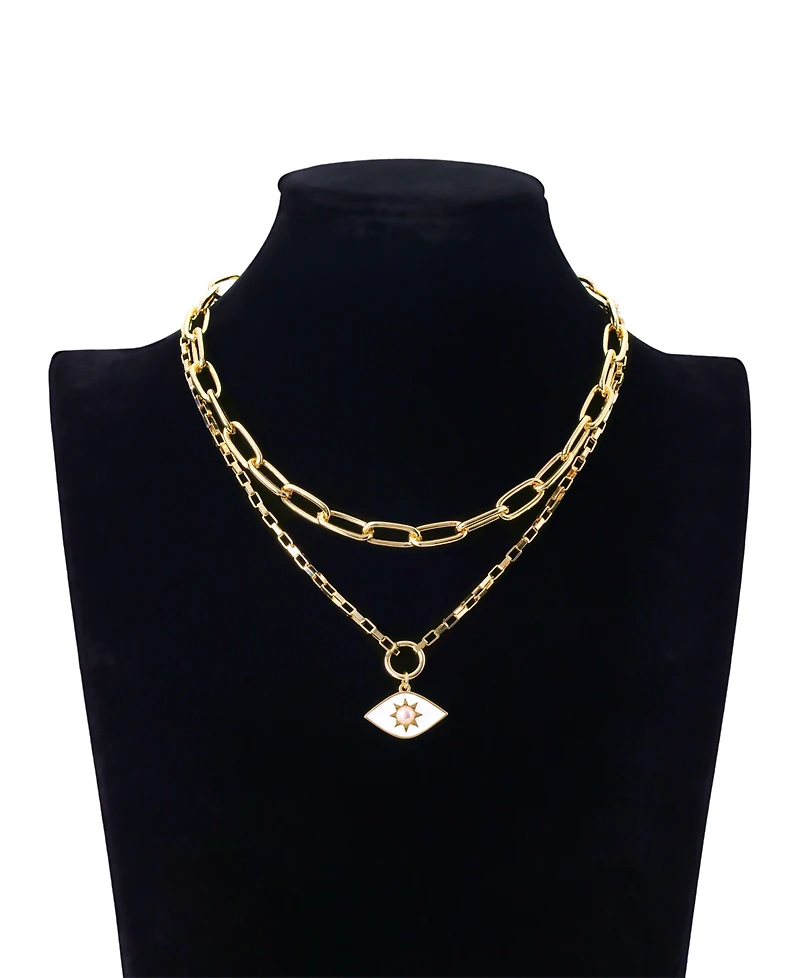 Unwritten Glass Mother of Pearl Evil Eye Double Layer Necklace Set