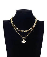 Unwritten Glass Mother of Pearl Evil Eye Double Layer Necklace Set